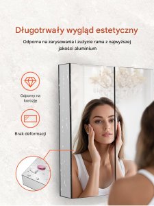 Szafka łazienkowa z lustrem 66x76 cm aluminiowa 2 półki regulowane wisząca 5