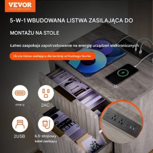 CMK Meble Stoliki nocne 2szt z USB 3-poziomowe 2 szuflady szare do salonu i sypialni 3