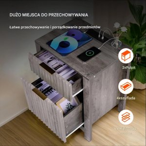 CMK Meble Stoliki nocne 2szt z USB 3-poziomowe 2 szuflady szare do salonu i sypialni 5