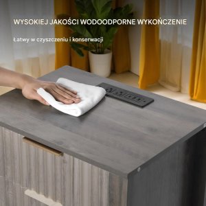 CMK Meble Stoliki nocne 2szt z USB 3-poziomowe 2 szuflady szare do salonu i sypialni 7