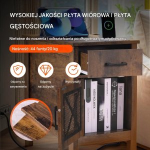 CMK Meble Stolik nocny z USB i szufladą 3-poziomowy burlywood do salonu i sypialni 5