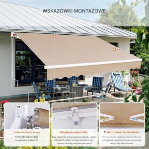 KMTP Markiza tarasowa 3,6x3m osłona przeciwsłoneczna ręczna, wodoodporna, balkon 7