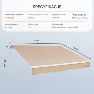 vidaXL Markiza tarasowa 3.96x2.44 m ręczna wodoodporna rozkładana balkon ogród 2