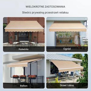 vidaXL Markiza tarasowa 3.96x2.44 m ręczna wodoodporna rozkładana balkon ogród 6