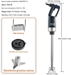 Blender Aigostar  Blender ręczny 750W stal nierdzewna regulowany do zup smoothie puree 2