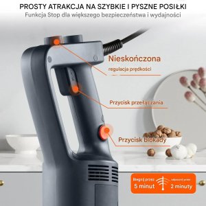 Blender Aigostar  Blender ręczny 750W stal nierdzewna regulowany do zup smoothie puree 4