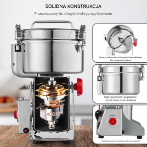 Aigostar Młynek zbożowy elektryczny 3400W stal nierdzewna szybki pasza mąka 5