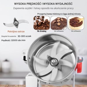 Aigostar Młynek zbożowy elektryczny 3400W stal nierdzewna szybki pasza mąka 6