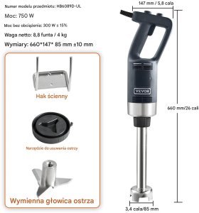 Blender Aigostar  Blender ręczny 750W stal nierdzewna regulowany zupa smoothie puree 304mm 3
