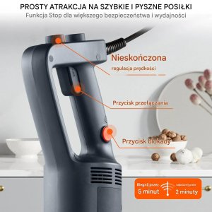 Blender Aigostar  Blender ręczny 750W stal nierdzewna regulowany zupa smoothie puree 304mm 6