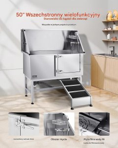 Vevor Wanna groomerska 127 cm stal rampa filtr prysznic dozownik drzwi prawe 3
