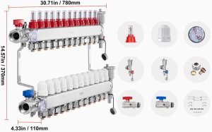 Tece Rozdzielacz ogrzewania podłogowego 12 obw. PEX 1/2 stal z adapterami 2
