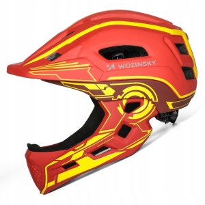 Kask rowerowy fullface dziecięcy Wozinsky z tylną lampką USB S - czerwono-żółty 2