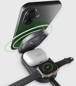 Stacja ładująca 3w1 bezprzewodowa składana do iPhone Apple Watch AirPods QI2 MFI - czarna Stacja ładująca 3w1 bezprzewodowa składana do iPhone Apple Watch AirPods QI2 MFI - czarna 4