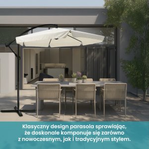 Parasol ogrodowy Black Forest, z boczkami na wysięgniku 3m duży beżowy 11
