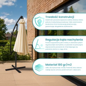Parasol ogrodowy Black Forest, z boczkami na wysięgniku 3m duży beżowy 10