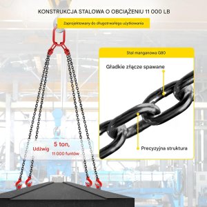 Bradas Łańcuch do podnoszenia 5T G80 304,8cm stalowy z hakami 4