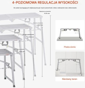 JetWorld Podest roboczy regulowany 360kg składany stalowy malowanie 7