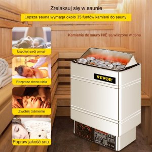 Vevor Piec do sauny elektryczny 9 kW ze sterownikiem zewnętrznym stal 7