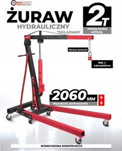 Forcekraft Żuraw warsztatowy 2t hydrauliczny składany podnośnik (max. dł.wysięgnika: 1010mm, podnoszenia 2060mm) (2 paczki) 2