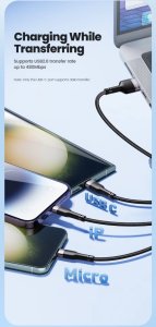 Kabel USB Kaku Kabel Toocki USB 3w1 USB-C, Micro, Lightning 100W, 1.2m, 3 końcówki do ładowania 4