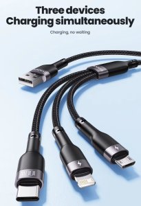 Kabel USB Kaku Kabel Toocki USB 3w1 USB-C, Micro, Lightning 100W, 1.2m, 3 końcówki do ładowania 9