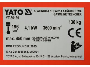 Yato SPALINOWA KOPARKA ŁAŃCUCHOWA 450MM, 6.5KM 12