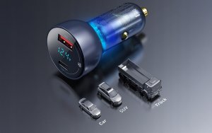Ładowarka Baseus Ładowarka samochodowa Baseus Particular 65W USB-A USB-C QC PPS z wyświelaczem cyfrowym - ciemnoszara 7