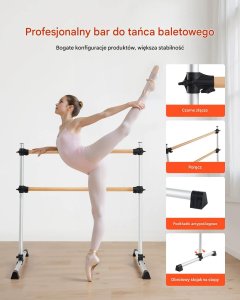 One Fitness Drążek baletowy podwójny drewniany regulowany do tańca fitness 4