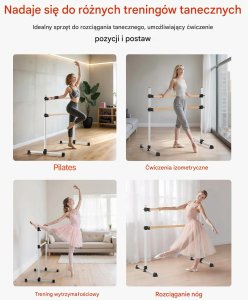 One Fitness Drążek baletowy podwójny drewniany regulowany do tańca fitness 6