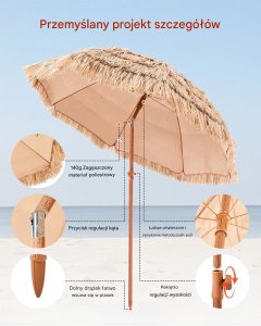 Majowo Parasol tiki 183cm z regulacją styl hawajski odporny na warunki ogrod plaża 7