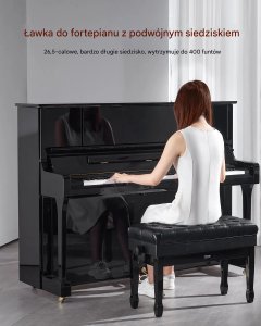 Korbi Ławka do pianina regulowana 51-59cm z pojemnikiem tapicerowana drewniana 3