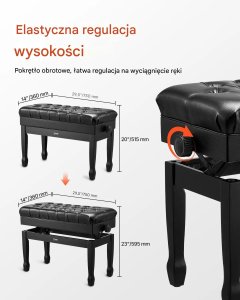 Korbi Ławka do pianina regulowana 51-59cm z pojemnikiem tapicerowana drewniana 5