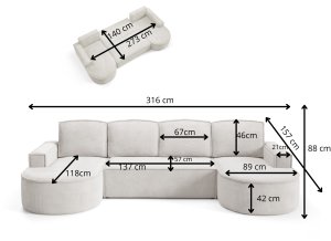Sofello NAROŻNIK MOLLY FUNKCJA SPANIA TKANINA BOUCLE FORMA U quelle 05 8