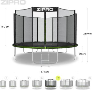 Trampolina ogrodowa Zipro Jump Pro z siatką zewnętrzną 12FT 374cm 9
