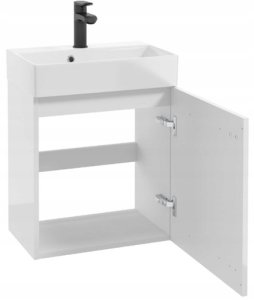 Stamar Szafka łazienkowa wisząca biały połysk, czarne uchwyty 60x50cm bateria i syfon Elara 4