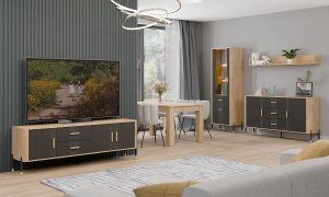 BogFran Szafa z lustrem i szufladami pokojowa 185 cm Dąb Antracyt Złoty DANTE DT17 11