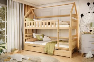 Kocot Kids Łóżko piętrowe domek FELIKS 180x80 sosna lakierowana drewniane trzyosobowe z szufladami KOCOT KIDS 6