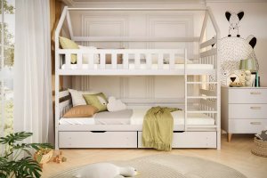 Kocot Kids Łóżko piętrowe domek FELIKS 200x90 białe drewniane trzyosobowe z szufladami KOCOT KIDS 8