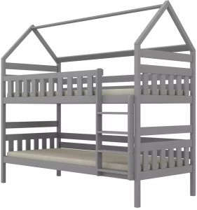 Kocot Kids Łóżko piętrowe domek FELIKS 200x90 szare drewniane trzyosobowe z szufladami KOCOT KIDS 3