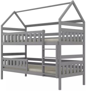 Kocot Kids Łóżko piętrowe domek FELIKS 200x90 szare drewniane trzyosobowe z szufladami KOCOT KIDS 4