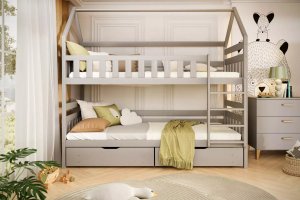 Kocot Kids Łóżko piętrowe domek FELIKS 200x90 szare drewniane trzyosobowe z szufladami KOCOT KIDS 8