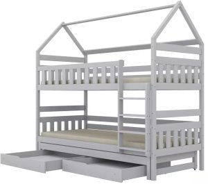 Kocot Kids Łóżko piętrowe domek FELIKS 200x80 białe drewniane trzyosobowe z szufladami KOCOT KIDS 2