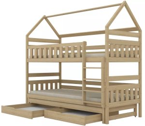 Kocot Kids Łóżko piętrowe domek FELIKS 200x80 sosna lakierowana drewniane trzyosobowe z szufladami KOCOT KIDS 2