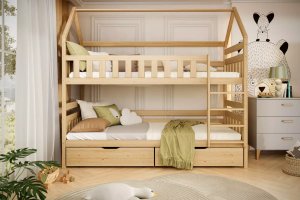 Kocot Kids Łóżko piętrowe domek FELIKS 200x80 sosna lakierowana drewniane trzyosobowe z szufladami KOCOT KIDS 8