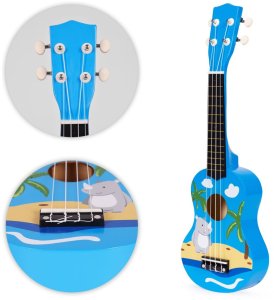 Multistore Gitara ukulele dla dzieci drewniana 4 struny nylonowe kostka do gry ECOTOYS EDUKAMP 8