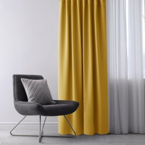 Fabryka Firan Zasłona blackout 90% na taśmie z szarfą 200x175 cm musztardowa Restilo 6