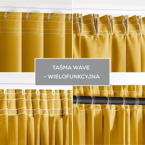 Fabryka Firan Zasłona blackout 90% na taśmie z szarfą 285x250 cm musztardowa Restilo 16