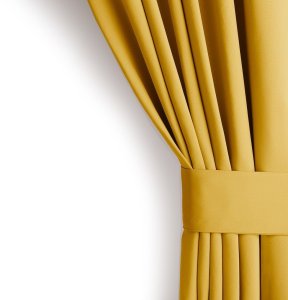 Fabryka Firan Zasłona blackout 90% na taśmie z szarfą 285x250 cm musztardowa Restilo 2