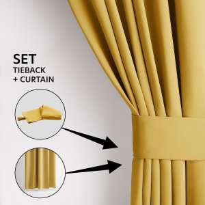 Fabryka Firan Zasłona blackout 90% na taśmie z szarfą 285x250 cm musztardowa Restilo 3